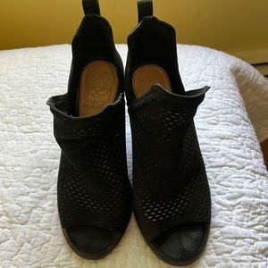 Suede open square peep toe booties/heels